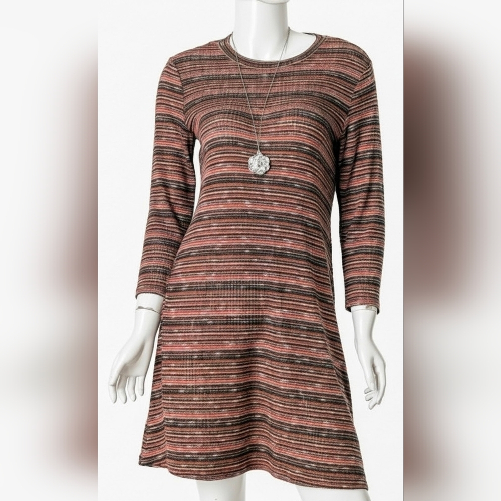 Striped Sweater Dress - Brown